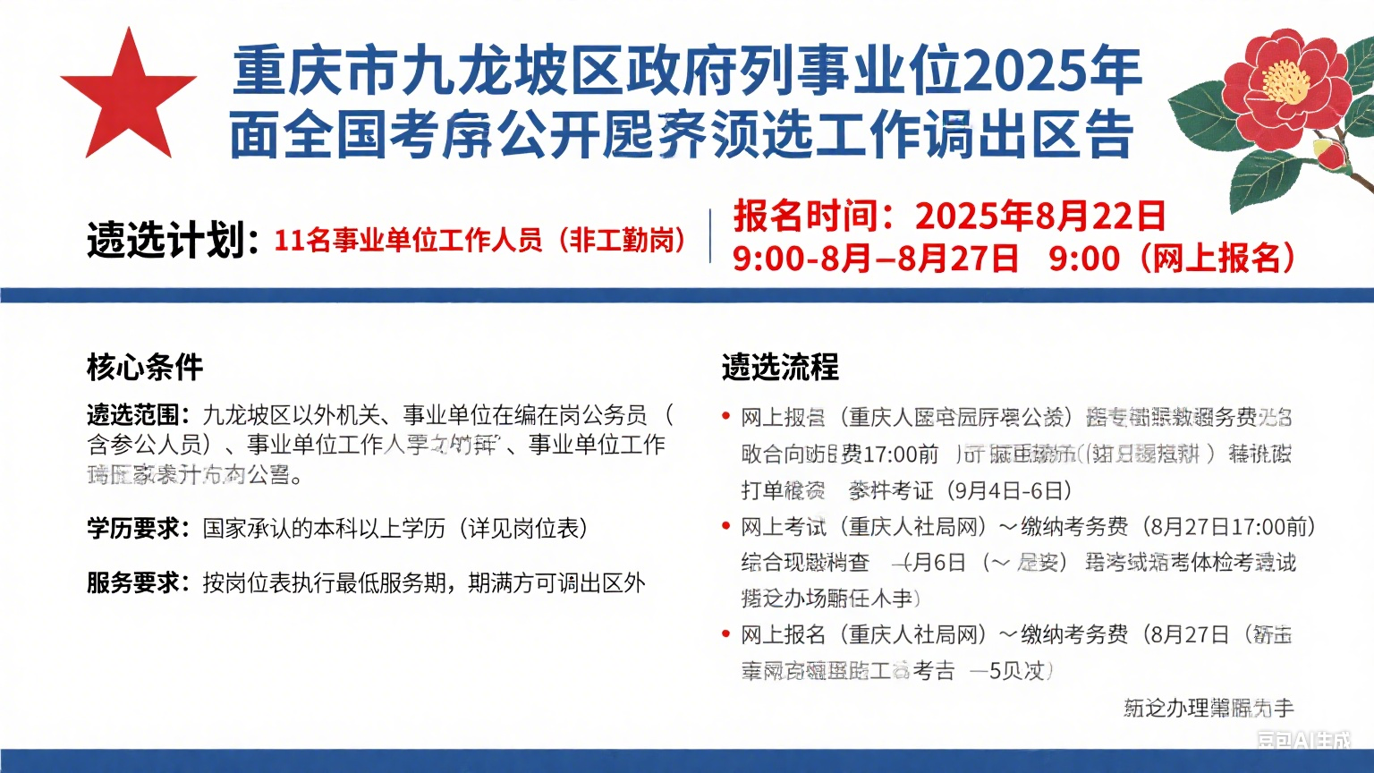 重庆市九龙坡区政府序列事业单位 2025 年遴选公告：面向全