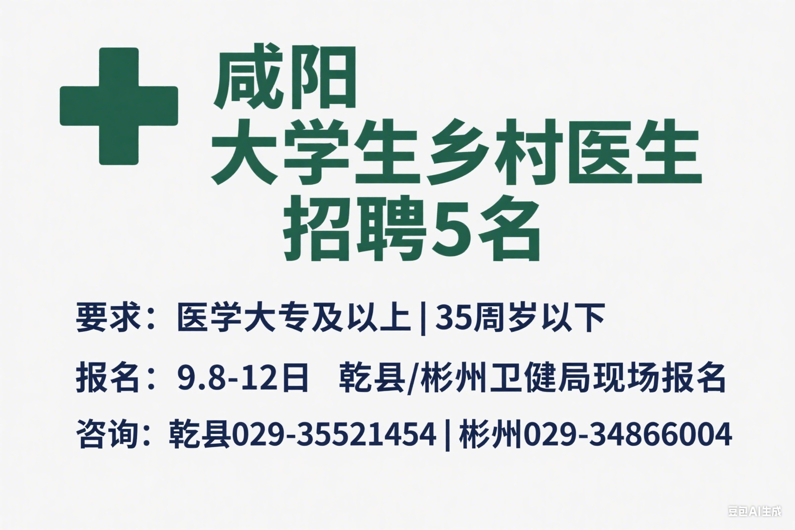 咸阳市 2025 年大学生乡村医生专项招聘公告（5 名）
