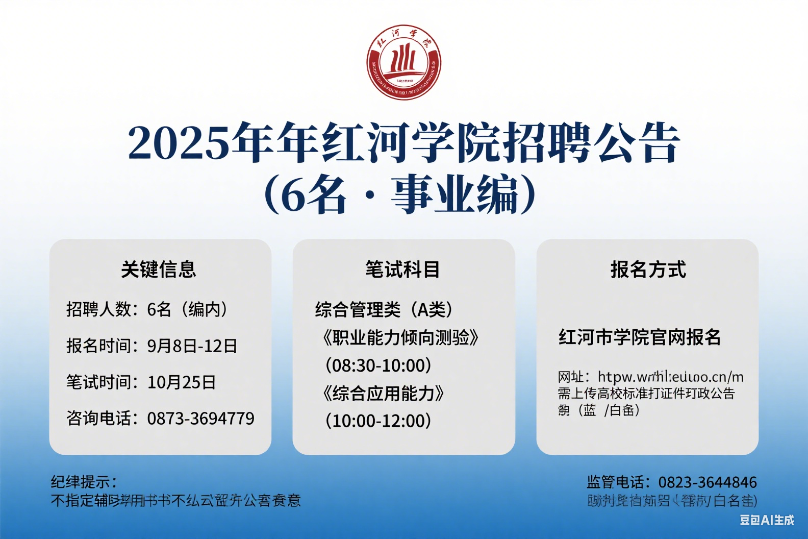 2025 年下半年红河学院公开招聘公告（6 名・事业编）